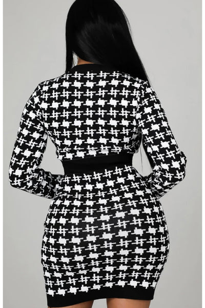 Houndstooth Mock Neck Cinched Casual Long Sleeve Mini Dress – KesleyBoutique