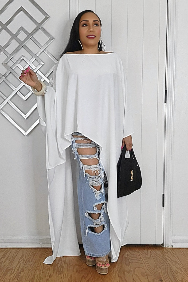 030725 The Oversized Asymmetrical Sophia Top- White