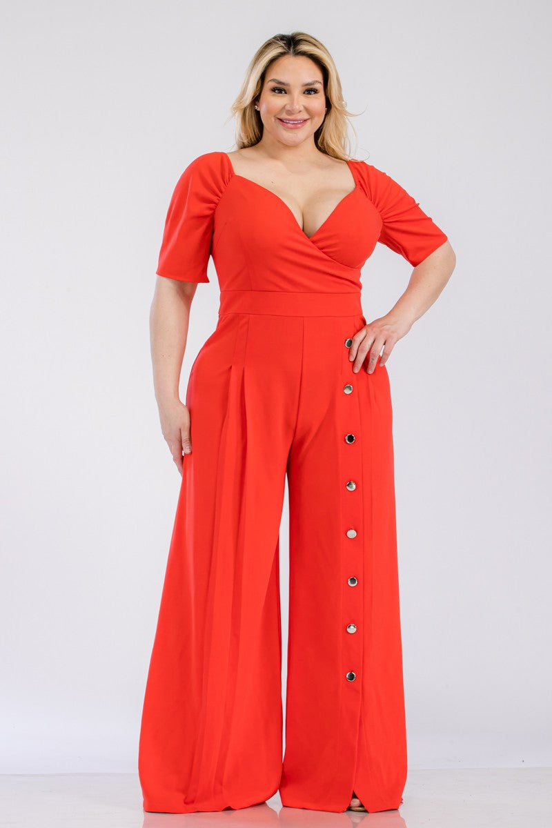 062024 Coral Side Button Down Jumpsuit