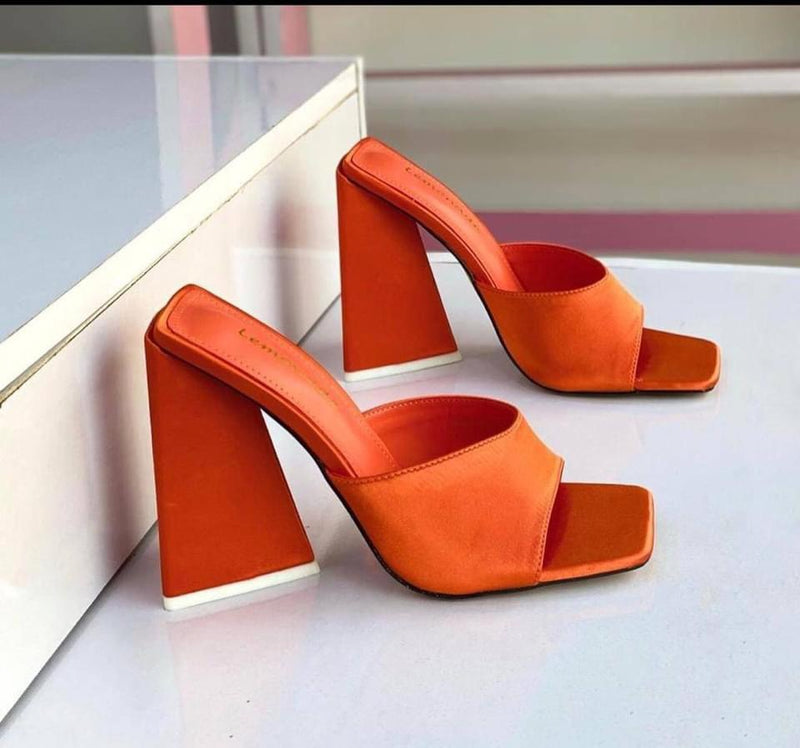 011223 Azzaro Orange Satin Women's Chunky Heel