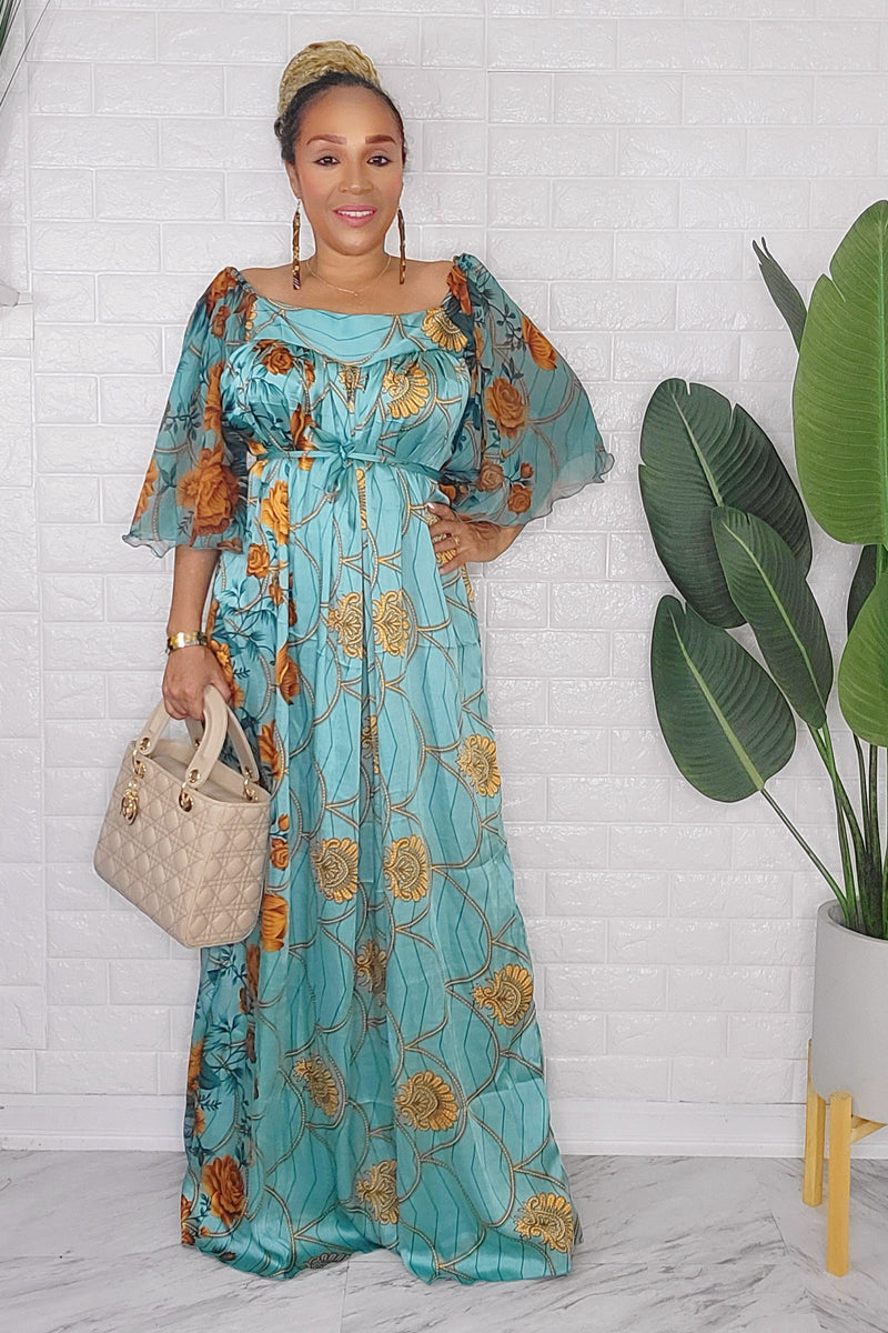 081424 Sage Florals Handmade African Print Maxi Dress