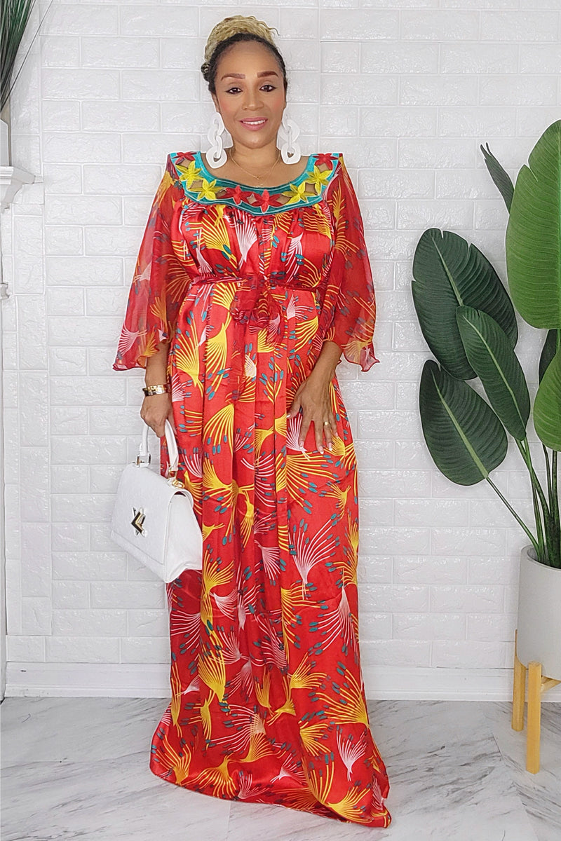 081424 Orange Yellow Handmade African Print Maxi Dress UNIK ELEGANCE