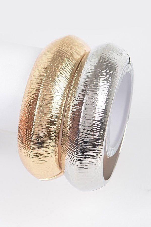 081424 Two Pieces Set Gold Silver Wide Metal Bangle