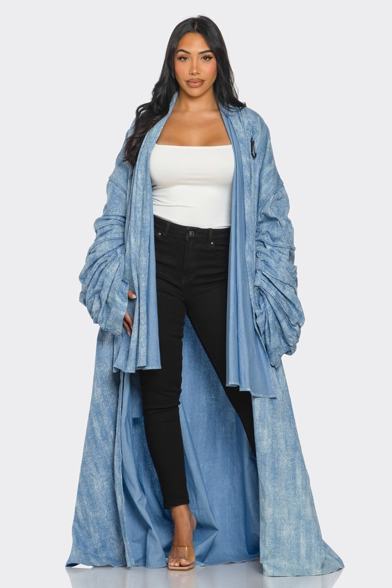 102424 The Extravaganza Long Sleeve Light Denim Duster Coat