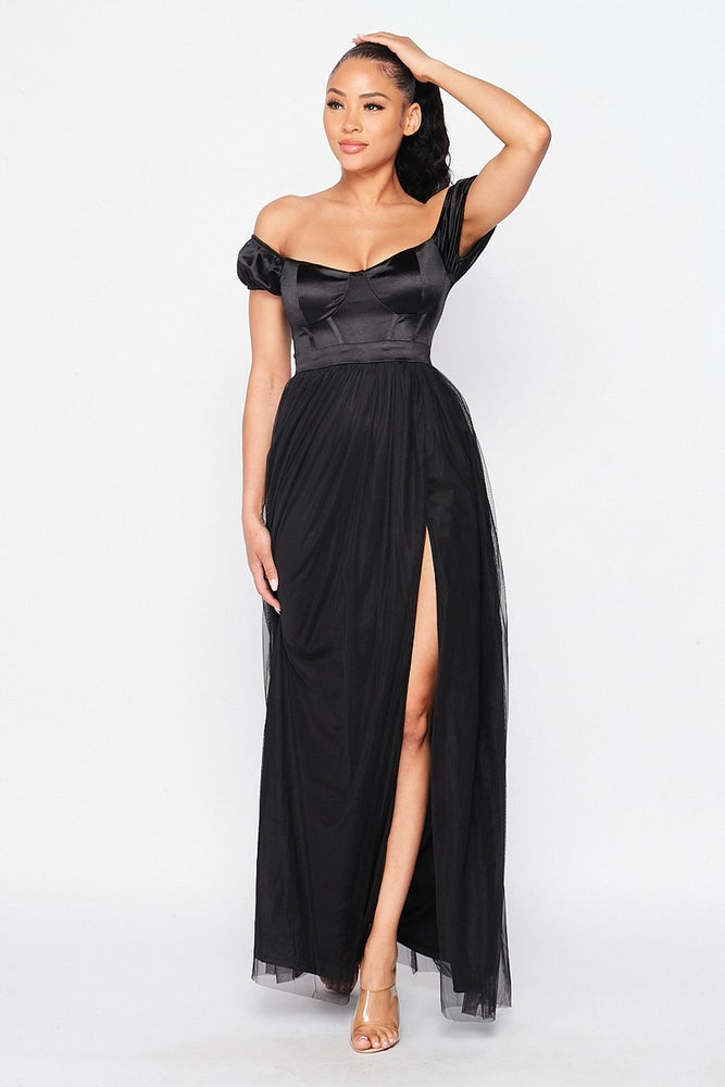 Black Cross Cross Back Off The Shoulder Maxi Dress