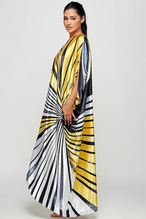 071522 The Yellow Zebra Print Satin Caftan