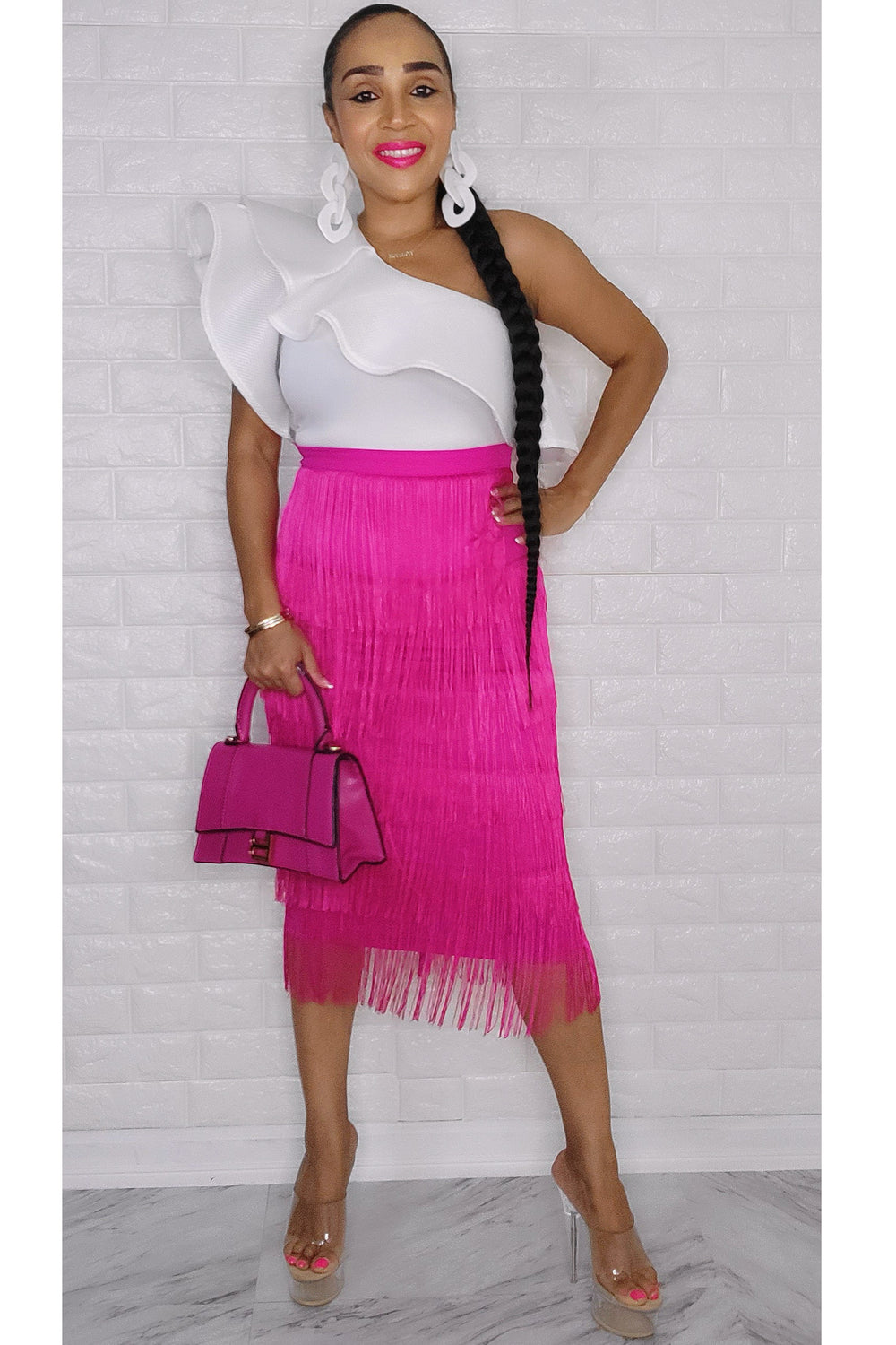 092022 The Fuschia High Waist Fringe Skirt UNIK ELEGANCE