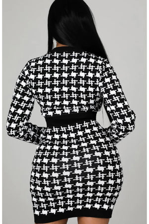 Buy BLACK FULL-SLEEVES HOUNDSTOOTH BODYCON DRESS for Women Online