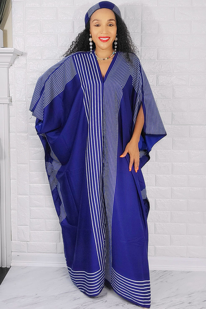 06032022 Navy/White Chic Auntie Caftan w/ Scarf